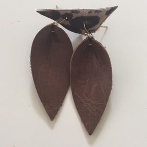 Genuine leather cocoa brown leaf earrings